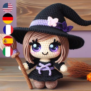 Witchy Wanda Amigurumi Virkmönster Flerspråkig Guide - Engelska, Franska, Tyska, Spanska, Italienska