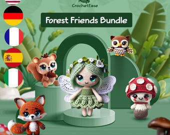 Forest Friends Bundle - Adorable Crochet Patterns in 5 Languages (Squirrel, Fox, Fairy, Mushroom, Owl)