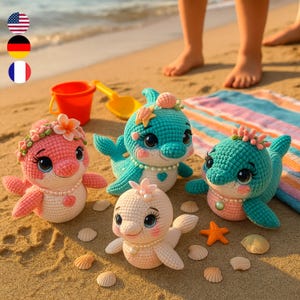 The Four Ocean Dolphins – 4 Crochet Dolphin Patterns in English, French, and German