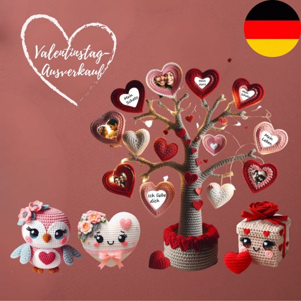 Valentinstag Häkelpaket: Liebling Geschenkbox, Florales Herz, Valentinstagsbaum, Eule - Romantisches DIY Geschenkset, Perfekt für Verliebte