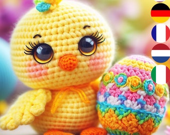 Charming Easter Chick & Egg Crochet Pattern Multi-Language Guide (English, French, Dutch, German and Italian) - Multicolor Amigurumi Guide