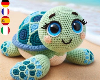 Amigurumi Sea Turtle Crochet Pattern - PDF Multi-Language Guide (English, French, German, Italian, Spanish)