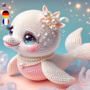 Pearl Dolphin Crochet Pattern – Adorable Ocean Amigurumi in English, French, and German