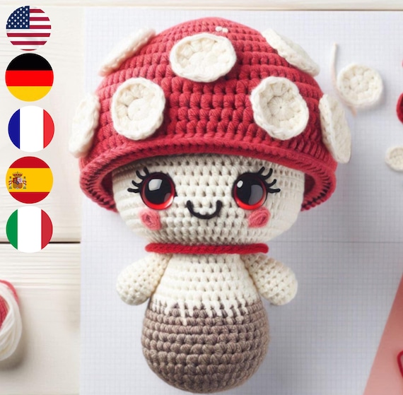 Enchanted Mushroom Crochet Pattern - Magical Amigurumi, 5 Languages (English, French, German, Italian, Spanish)