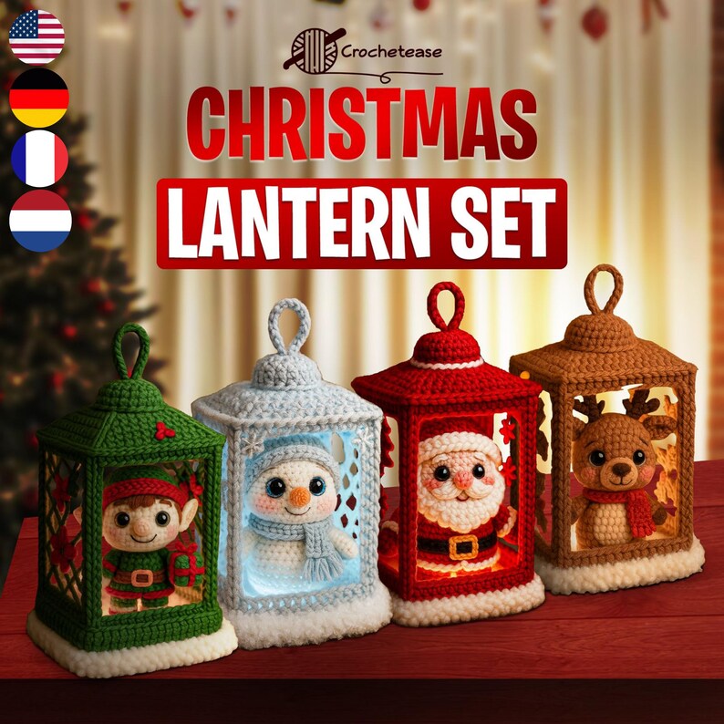 Christmas Lanterns 4 Crochet Patterns santa Snowman Reindeer Elf Christmas Lanterns 4 Crochet Patterns santa Snowman Reindeer Elf