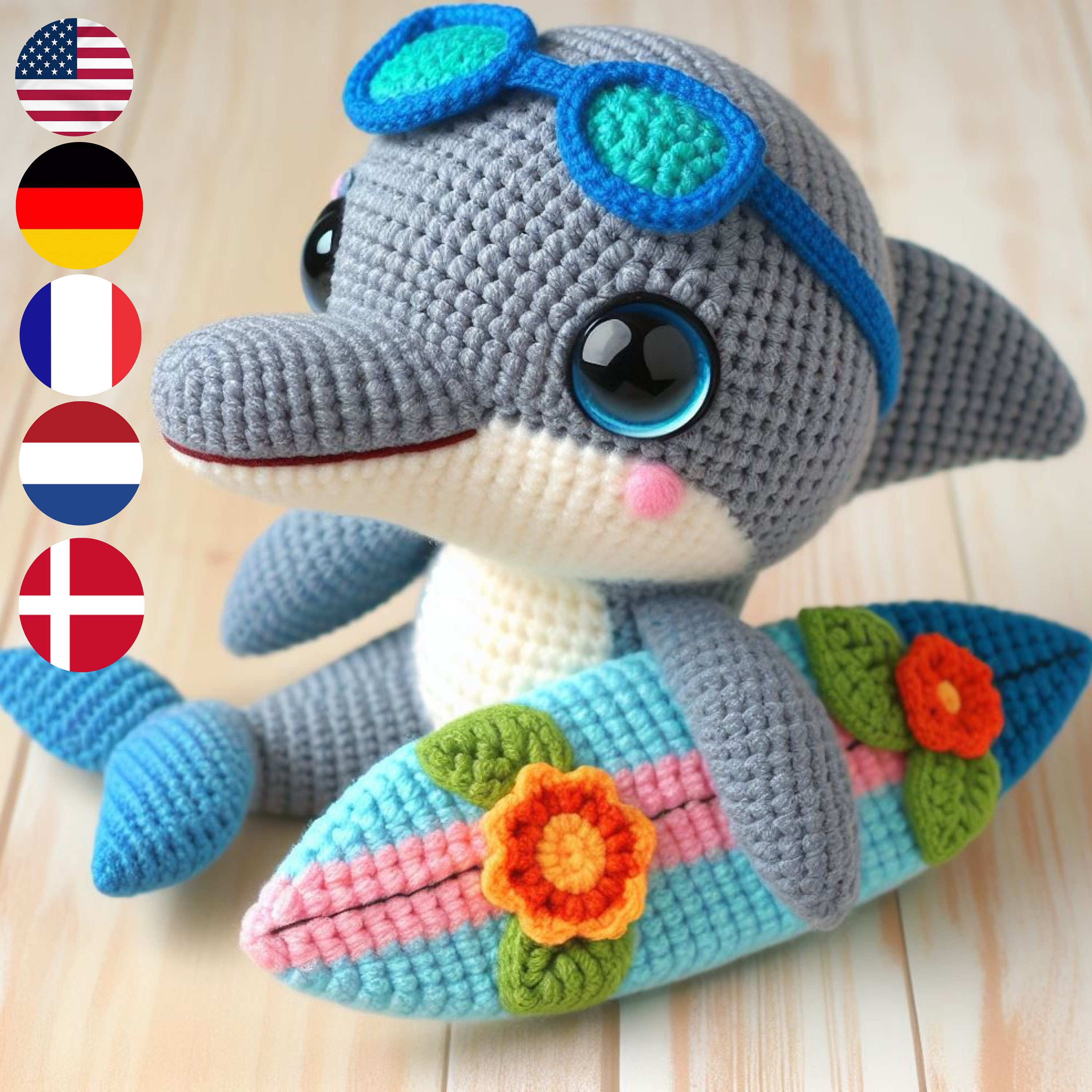 40 Dolphin Crochet Patterns for Ocean-Inspired Amigurumi, Gifts, and Nursery Decor 10 Surfing Dolphin Crochet