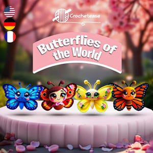 Lot Papillons du monde - 4 modèles de papillons au crochet en anglais, français et allemand