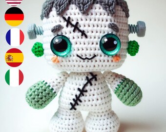 Frankie das kleine Monster Amigurumi Häkelanleitung in mehreren Sprachen - Englisch, Französisch, Deutsch, Spanisch, Italienisch