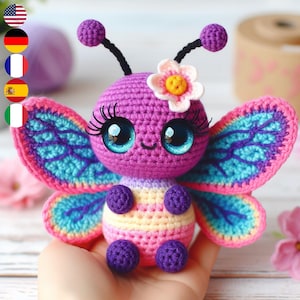 Amigurumi Butterfly Crochet Pattern - Colorful Decor & Gift Guide PDF Multi-Language Guide (English, French, German, Italian, Spanish)