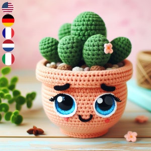 PDF modello cactus all'uncinetto - Disponibile in inglese, francese, tedesco, olandese e italiano - Decorazioni per la casa fai da te all'uncinetto
