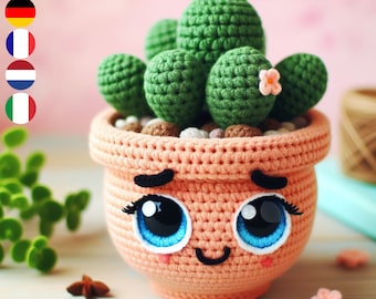 Patrón de crochet de cactus PDF - Disponible en inglés, francés, alemán, holandés e italiano - Decoración casera de crochet DIY