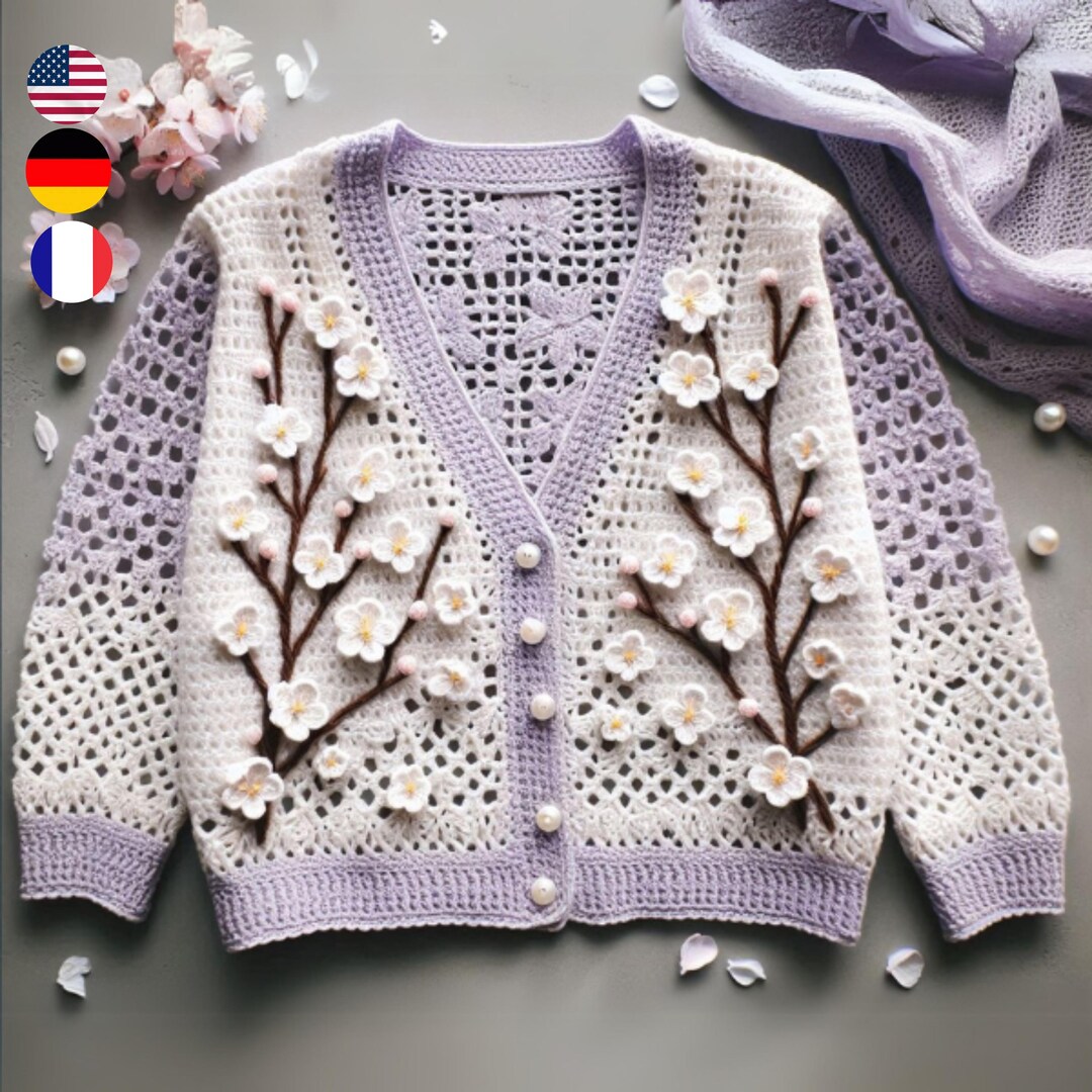 POL Open Front Floral Pattern Crochet Womens Cardigan