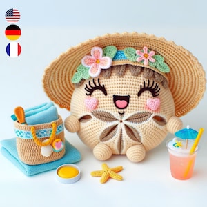 Sand Dollar Crochet Pattern – Cute Ocean Amigurumi Doll in English, French, and German