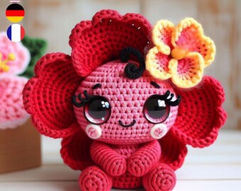 Hibi the Hibiscus Crochet Pattern – Tropical Flower Amigurumi in English, French, and German