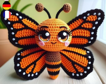 Monarch Butterfly Crochet Pattern – Elegant Amigurumi Insect in English, French, and German