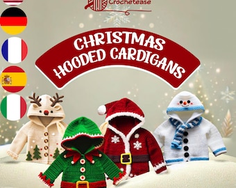 Christmas Hooded Cardigans Crochet Pattern Bundle - All Sizes - Multi-Language Guide (English, French, German, Italian, Spanish)