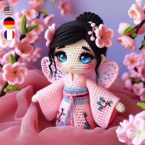 Sakura the Blossom Fairy modello all'uncinetto - elegante bambola amigurumi in inglese, francese e tedesco