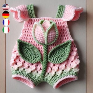 Modèle au crochet de combinaison tulipe - adorable tenue de bébé en anglais, français, allemand et italien