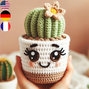 Cactus Plant Crochet Pattern: Multi-Language Guide (English, French, German), Perfect for Green Thumbs and Craft Lovers