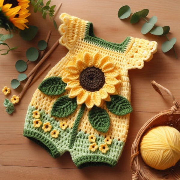 Sunflower Jumpsuit Crochet Pattern for Children - Handmade Gift Idea