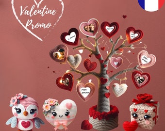 Pack Crochet Saint-Valentin : Boîte Douceur, Cœur Floral, Arbre et Chouette - Ensemble de Cadeaux DIY Romantiques, Idéal pour les Amoureux