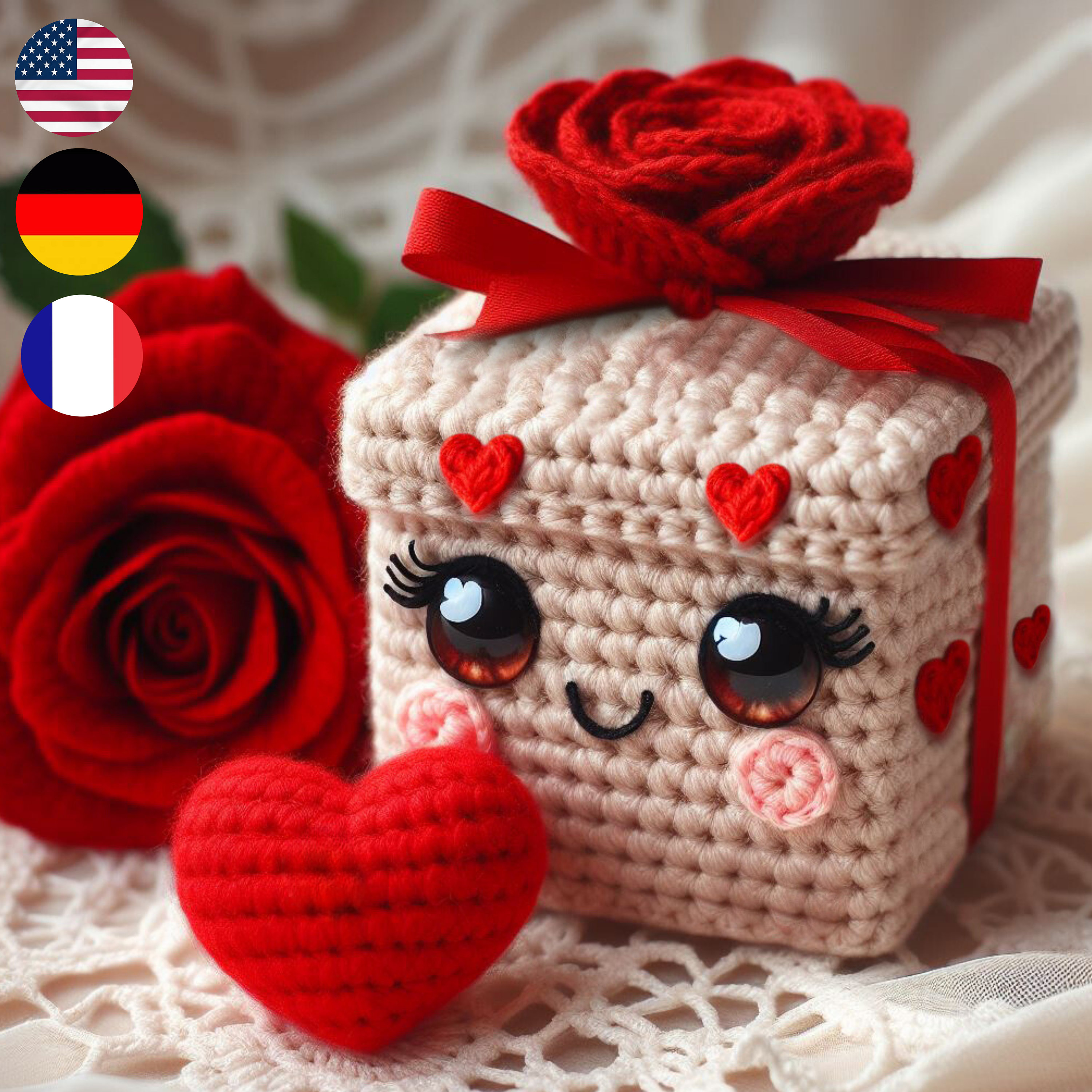 Charming Pink and White Heart Knitted Box ??Queen of Hearts?? Chunky Knit Blanket . This blanket  main image 3