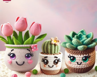 3 in 1: Happy Plants Crochet Collection - Cactus, Succulent & Tulip Patterns