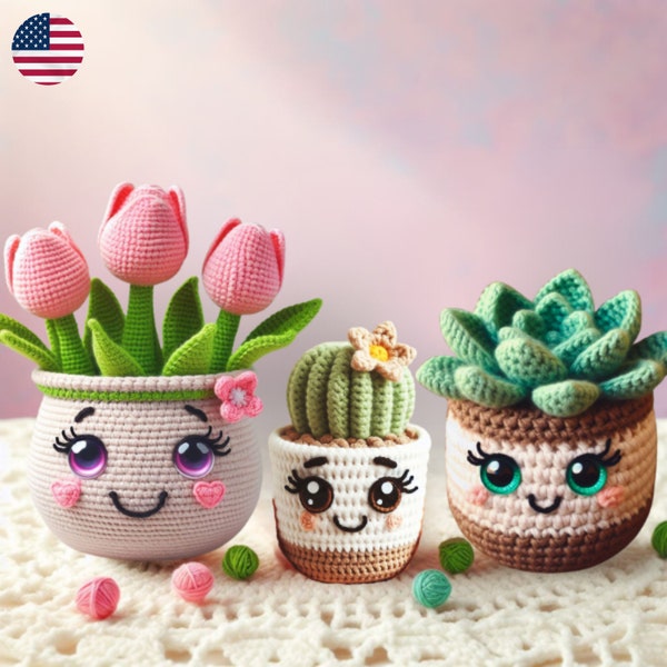 3 en 1: Colección Happy Plants Crochet - Patrones de cactus, suculentas y tulipanes