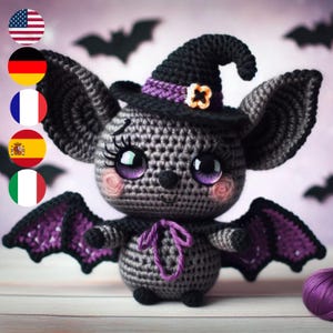 Halloween Bat Amigurumi Crochet Pattern - Crochet Bat for Halloween - Available in 5 Languages (English, French, German, Italian, Spanish)