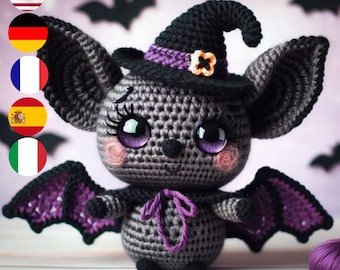 Halloween Bat Amigurumi Crochet Pattern - Crochet Bat for Halloween - Available in 5 Languages (English, French, German, Italian, Spanish)
