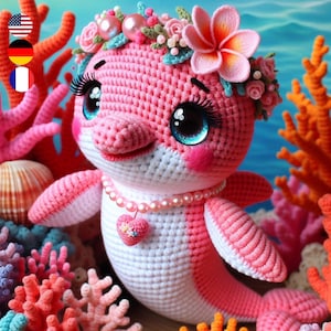 Coral Dolphin Crochet Pattern – Tropical Ocean Amigurumi in English, French, and German
