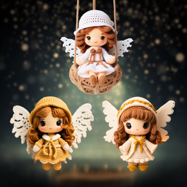 Modèles d'anges au crochet : 3 poupées anges uniques, décoration céleste, ornements spirituels à faire soi-même, parfaites pour les cadeaux et la décoration d'intérieur