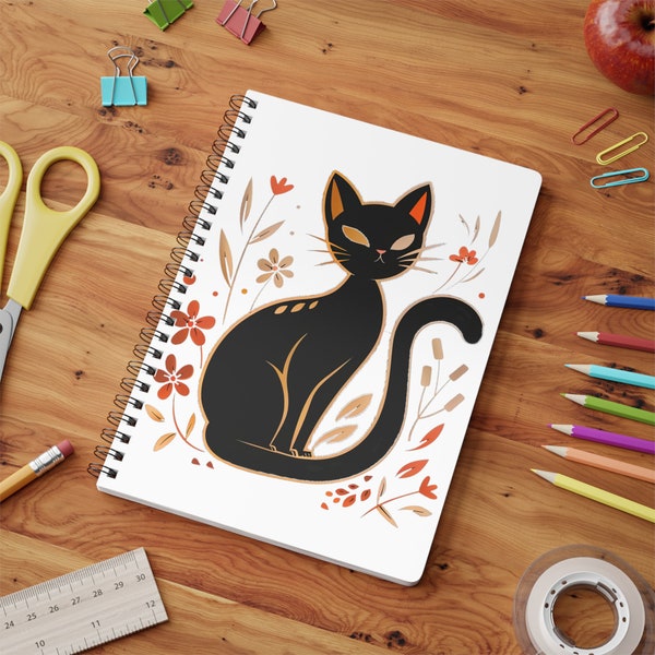 Black Cat Notebook.Cat Notepad Cute Cat Lover Diary catio Kitty Litter Cat Tracker Cat sitter Cat door Cat wheel Catnip Cat toys Scratcher