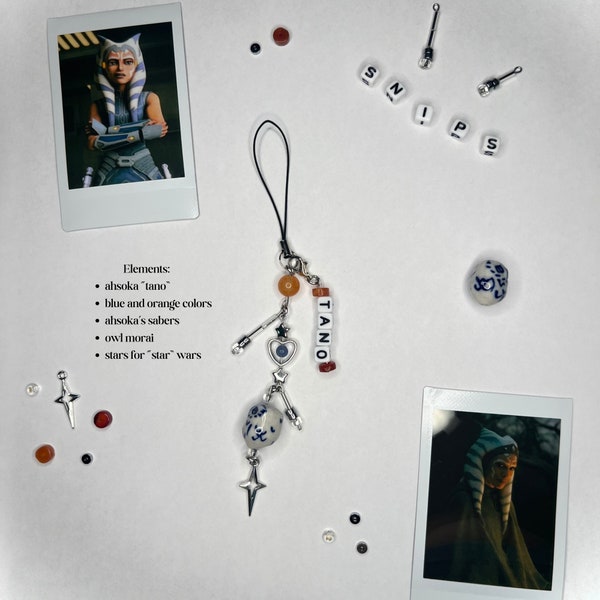 ahsoka tano phone charm and polaroids | phone accessory | key chain | gift idea | instax mini film | polaroid print | star wars