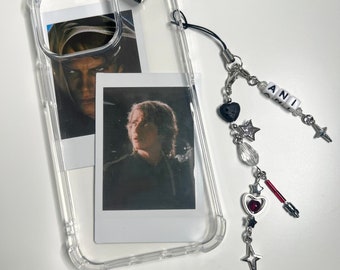 anakin skywalker phone charm and polaroids | phone accessory | key chain | gift idea | instax mini film | polaroid print | star wars