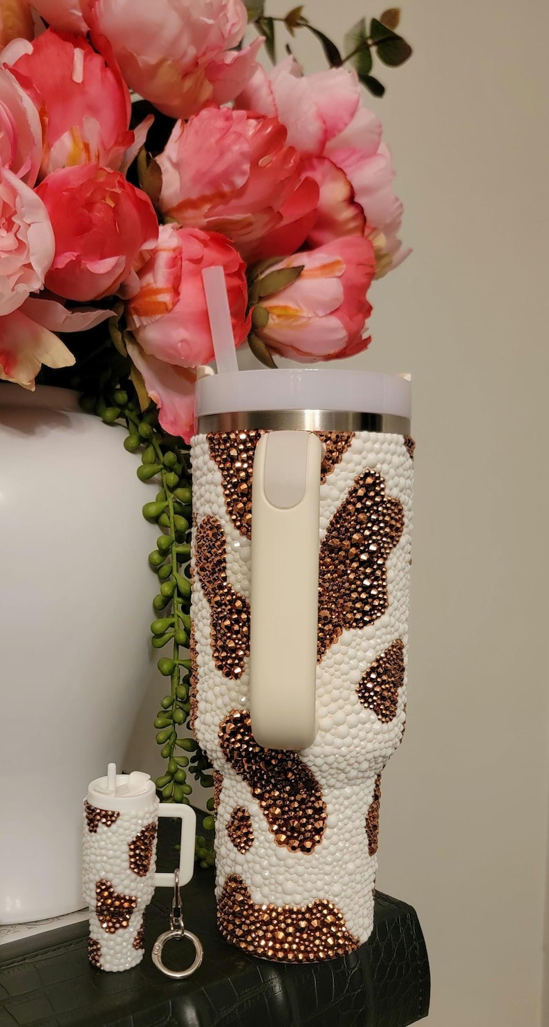 Cow print bedazzled stanley image 4