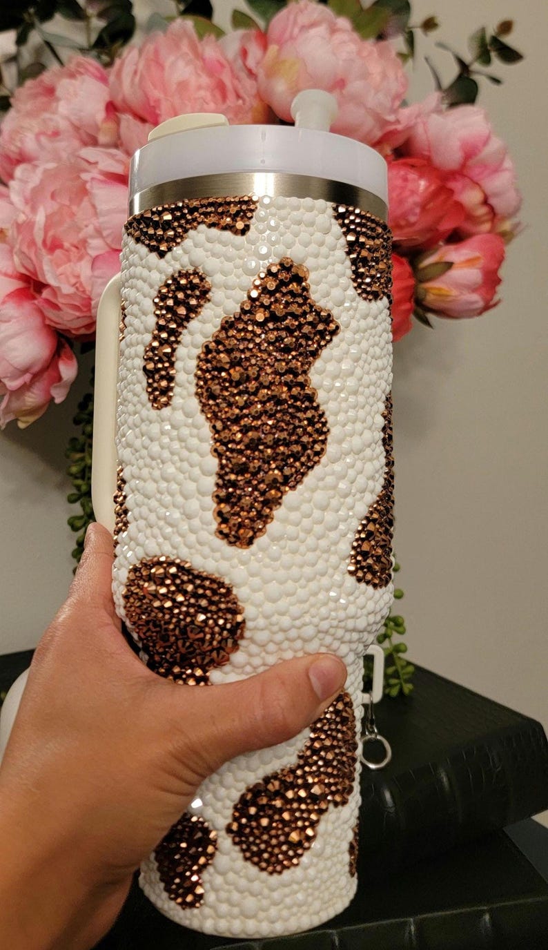 Cow print bedazzled stanley image 6