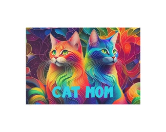 Fine Art ansichtkaarten Katten in regenboogkleuren, levendige kleuren, kattenmoeder