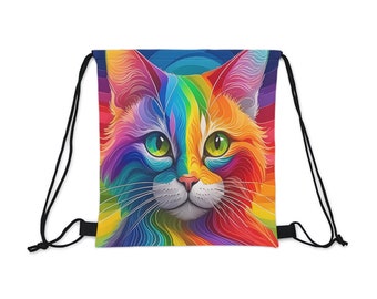 Outdoor tas met trekkoord Kat in regenboogkleuren