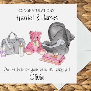 Personalized New Baby Card: Teddy Bear Illustration, Congratulations Card
