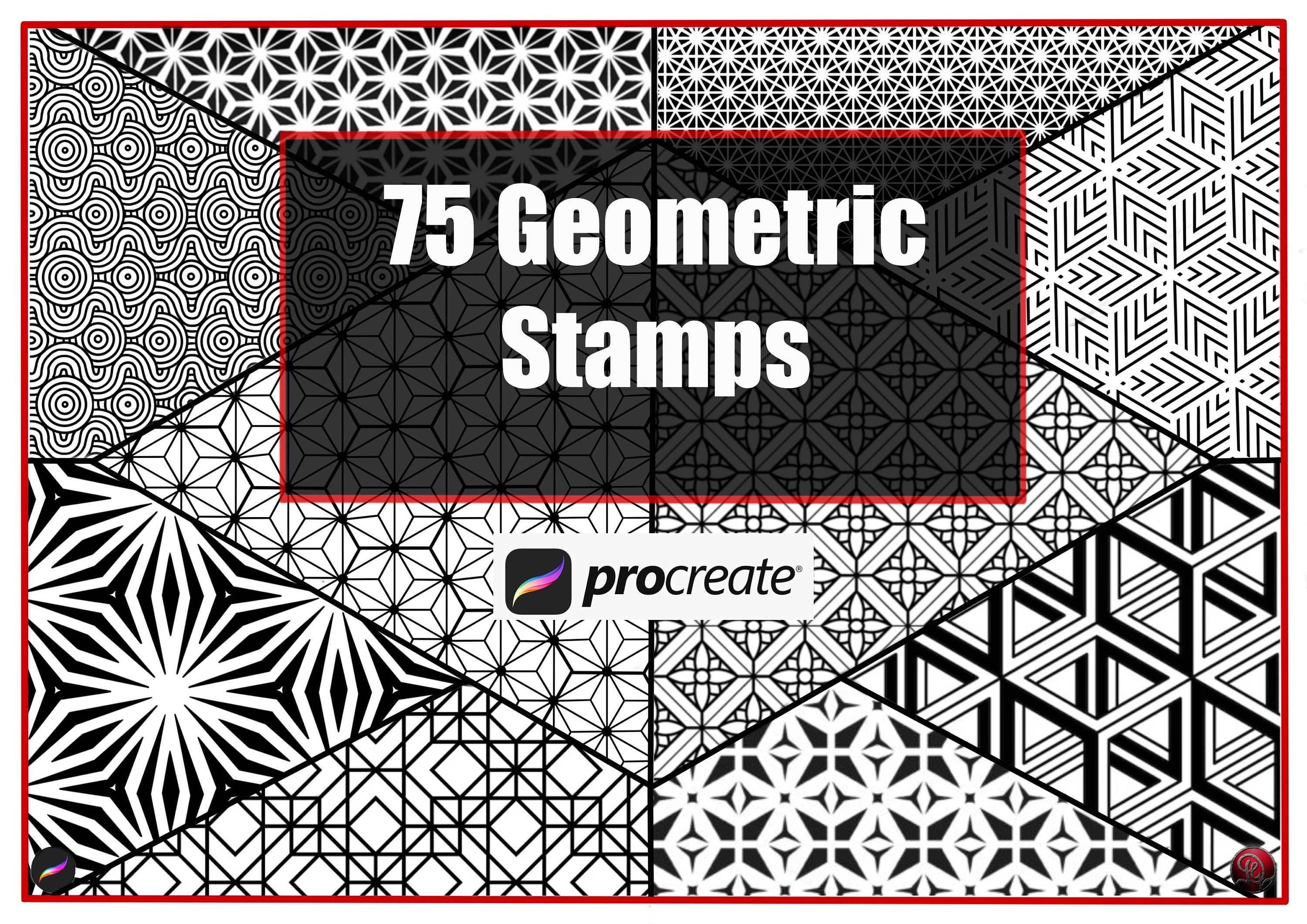 Sellos geométricos para Procreate (Set 3) – 75 pinceles de patrones precisos para arte en iPad