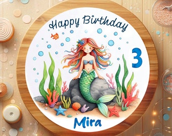 Cake topper fondant birthday mermaid underwater world sea world magical sweet mermaid with colorful hair