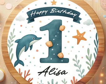 Cake topper birthday dolphin personalized, underwater world cake decoration with starfish shells corals underwater world cake topper