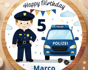 Cake topper, sugar paper, birthday, police, policeman, police car, cute, wonderful
