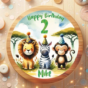 Cake Topper Fondant Birthday Child Sugar Image Girl Boy Jungle Lion Monkey Zebra Adorable Unique Fun