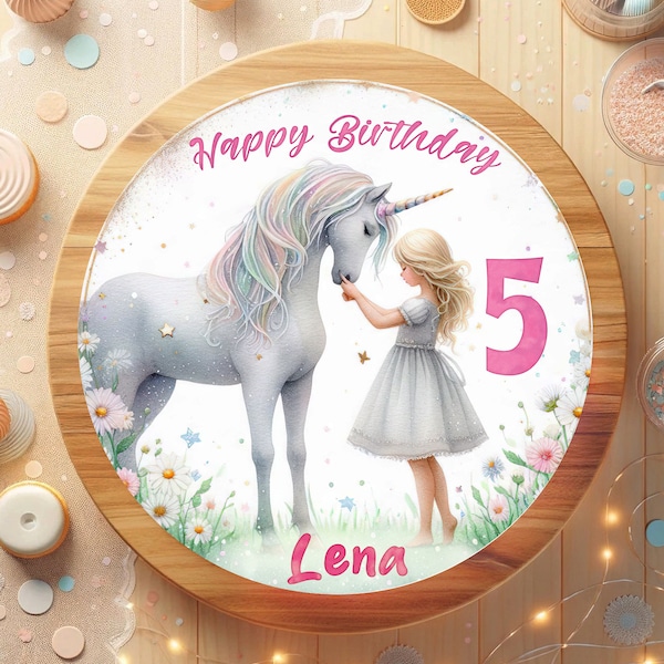 Cake topper fondant birthday unicorn girl magically beautiful