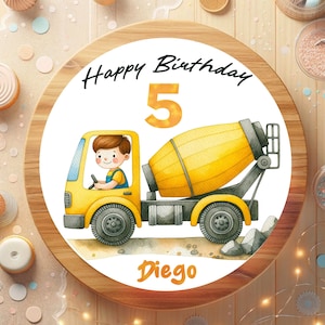 Topper per torta, fondente, compleanno, bambino, ragazzo, camion, cantiere, direttore dei lavori, betoniera