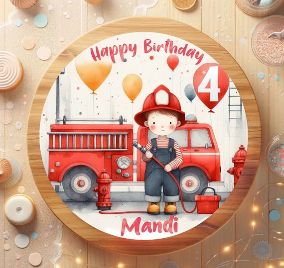 Cake Topper Fondant Birthday Girl Fire Brigade Fire Engine