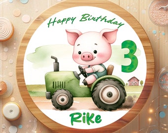 Cake topper fondant birthday child sugar picture pig tractor farm