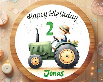 Cake topper fondant birthday child sugar image boy tractor tractor driver farm birthday party